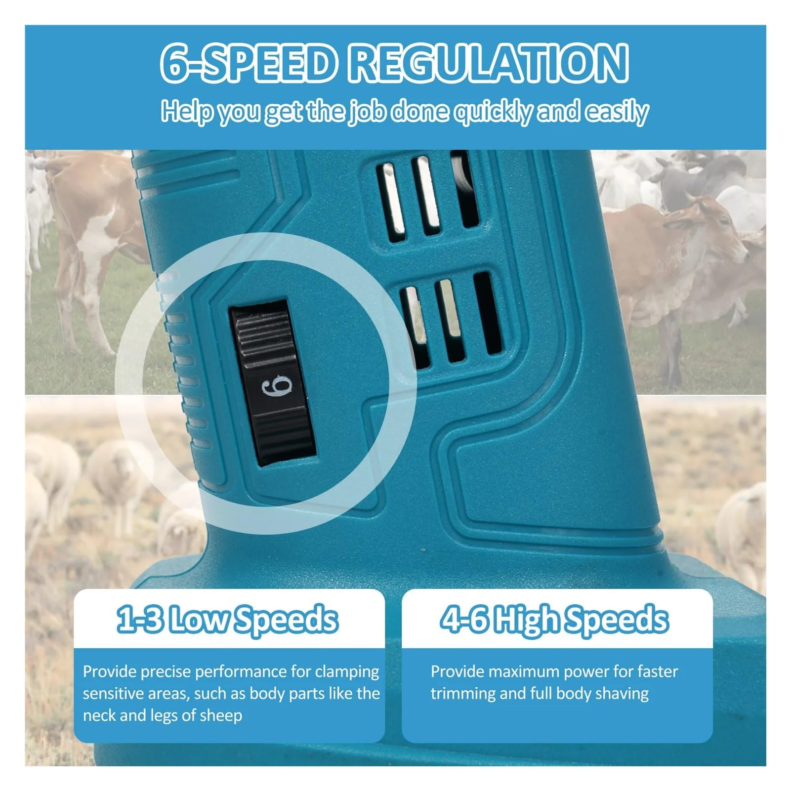 Tosatrice elettrica for pecore 500 W 2400 giri/min Tosatrice ricaricabile professionale 21 V con 6 velocità for la rasatura della lana di pelliccia nelle pecore Utilizzo multiplo(1 Battery)