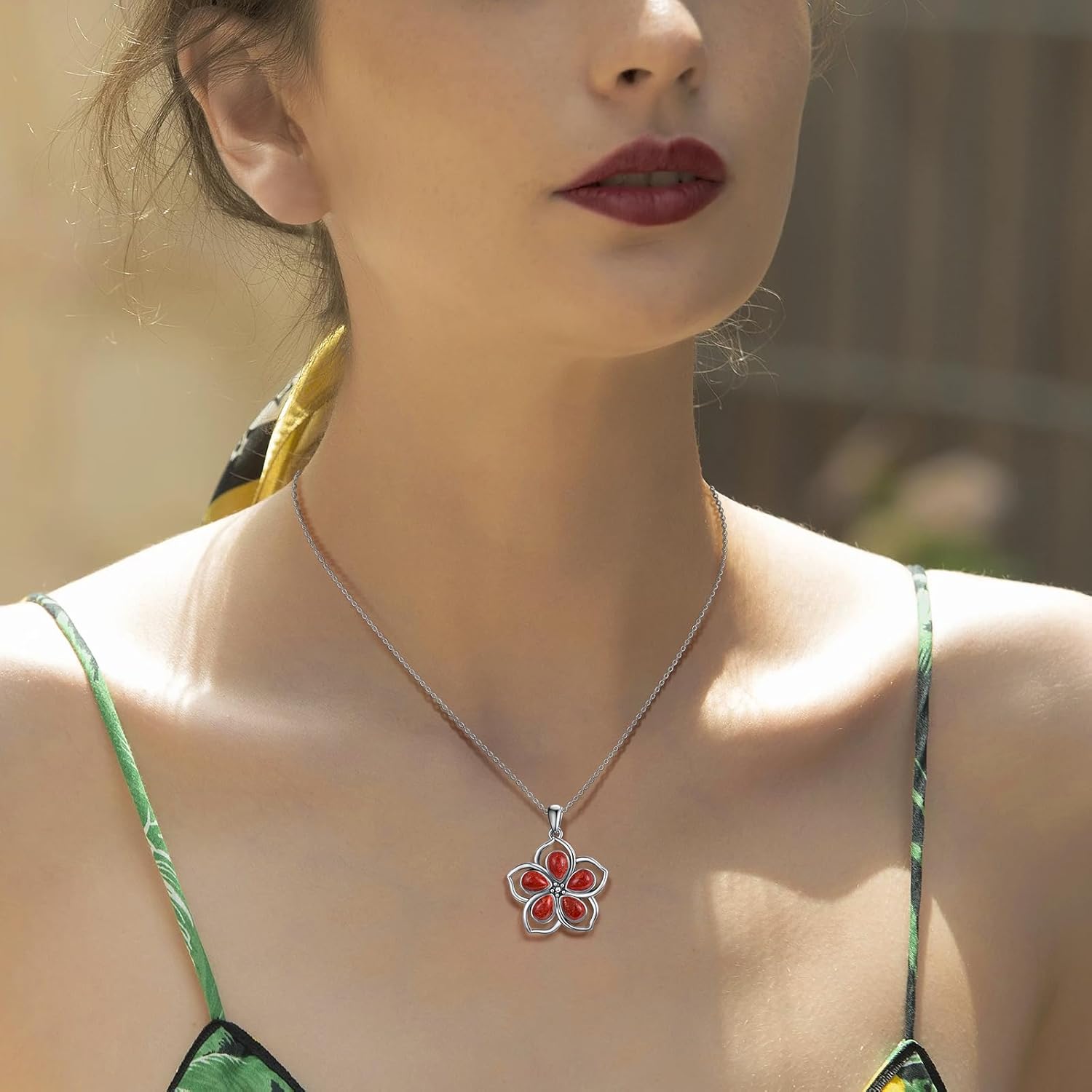 Flower Necklace for Women Silver Plated Pear Shape Turquoise/Coral/Purple Turquoise/Spiny Turquoise/Mother of Pearl Pendant Necklaces Jewelry Gift for Mother's Day - Image 4