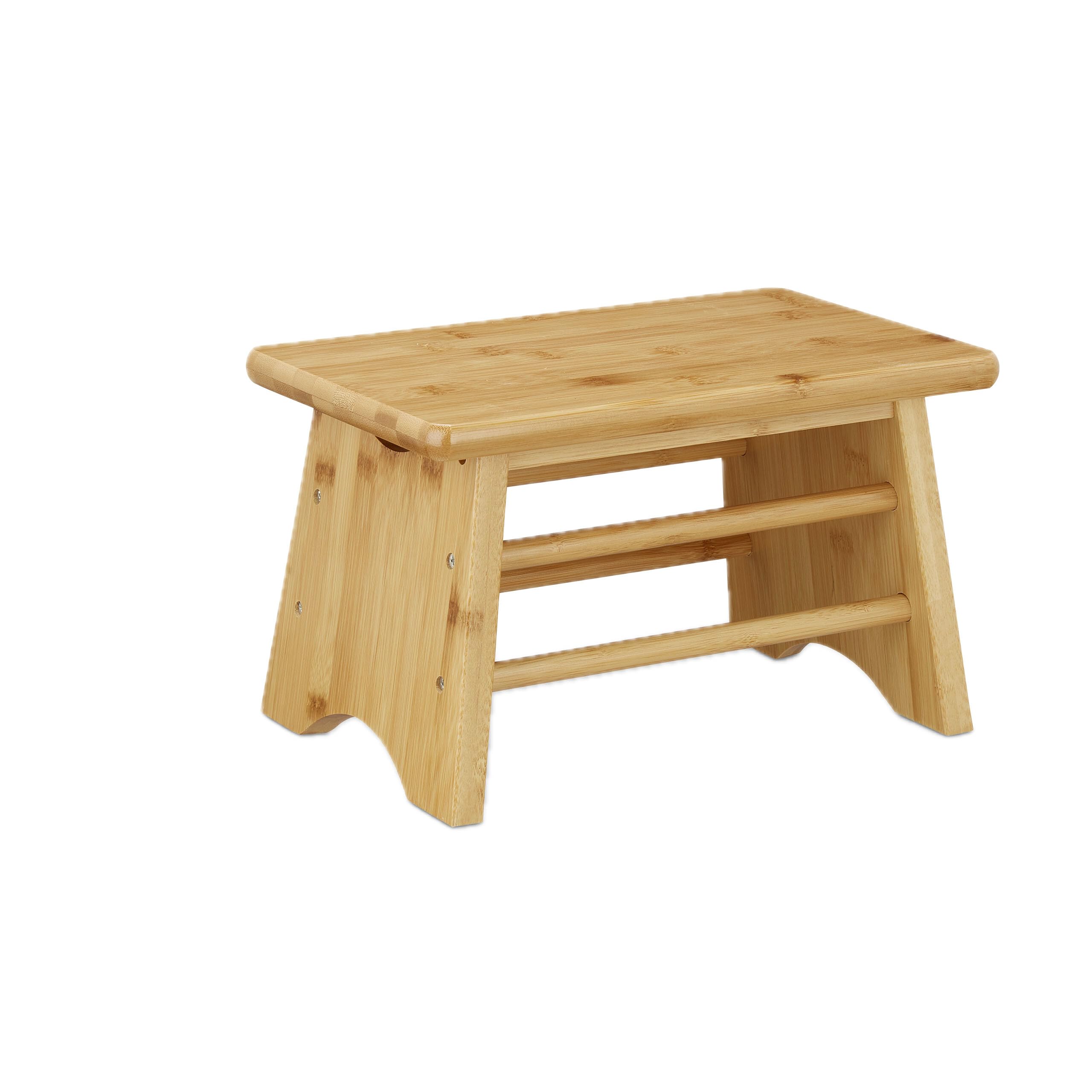 Relaxdays Tabouret Bambou 100 kg Escabeau Siège Enfants Salle de Bain Repose-Pieds 20x33x21,5 cm Nature