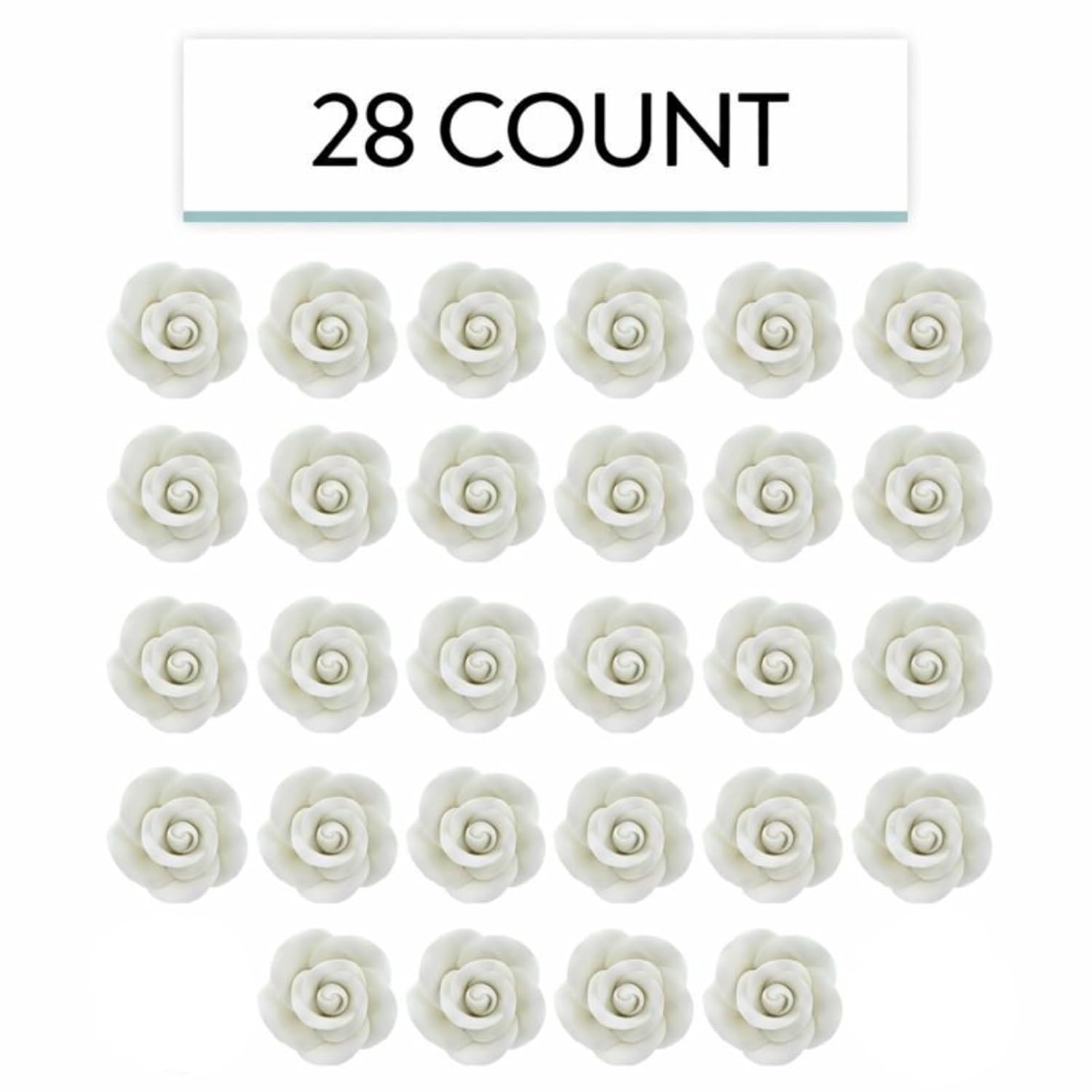 Sugar Roses (28 Count, Medium 1.5 Inch) – Wired Gum Paste Flowers with Calyx, White Roses for Cake Decorating, by Global Sugar Art and Chef Alan Tetreault