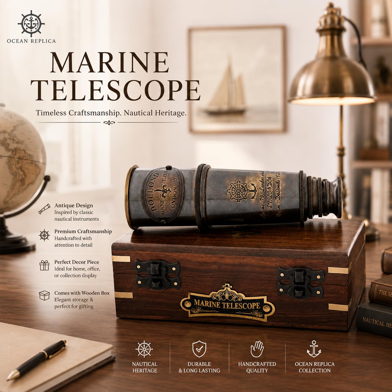 Amazon.co.jp: 1920 Dollond ロンドン真鍮海上望遠鏡 – 15インチ