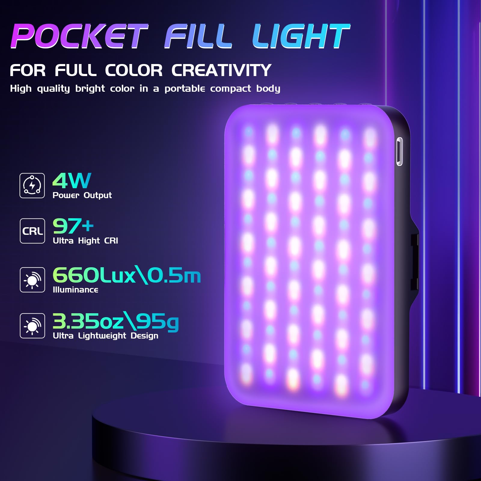 Luce per selfie – BANSINE USB ricaricabile RGB LED Phone Light – Luce fotografica portatile con 97+ CRI, temperatura colore 2500K-6500K per video, trucco, live streaming e fotografia