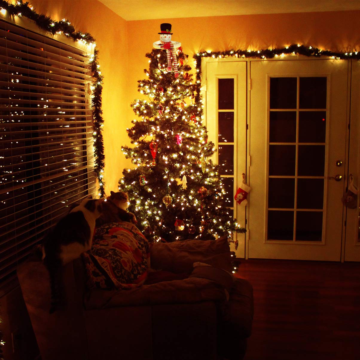 Cimier Le Sapin De Noël, Bonhomme De Neige Câlin Sommet du Sapin De Noël d'arbre Extérieur Décorations De Câlin De Bonhomme De Neige Chapeau Ménage Brillant à Lèvres