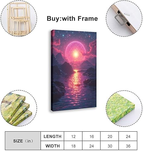 Miniatura 2 de Vaporwave Neon Sunset - Póster de pared con diseño de pixeles, arte futurista, cibernético, moderno, impresiones de pared abstractas, geométricas,