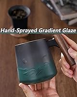 Vista 6 de ZENS Embossed Ceramic Tea Mug with Infuser and Lid, 14.5 oz Wooden Handle, Loose Leaf Tea Steeper Mugs & Strainer for Tea Lovers Gifts