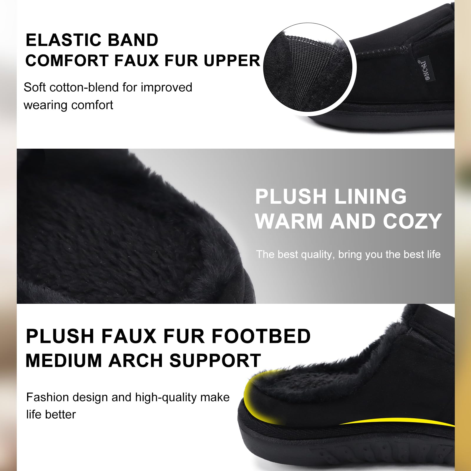 ONCAI Pantofole Donna Peluche Tessuto di Lana Houndstooth Misto Cotone Morbido Memory Foam Comode Plaid Pelliccia sintetica Ciabatte da casa Interno Esterno Tappetino Yoga Suola di Gomma Taglie 35-42