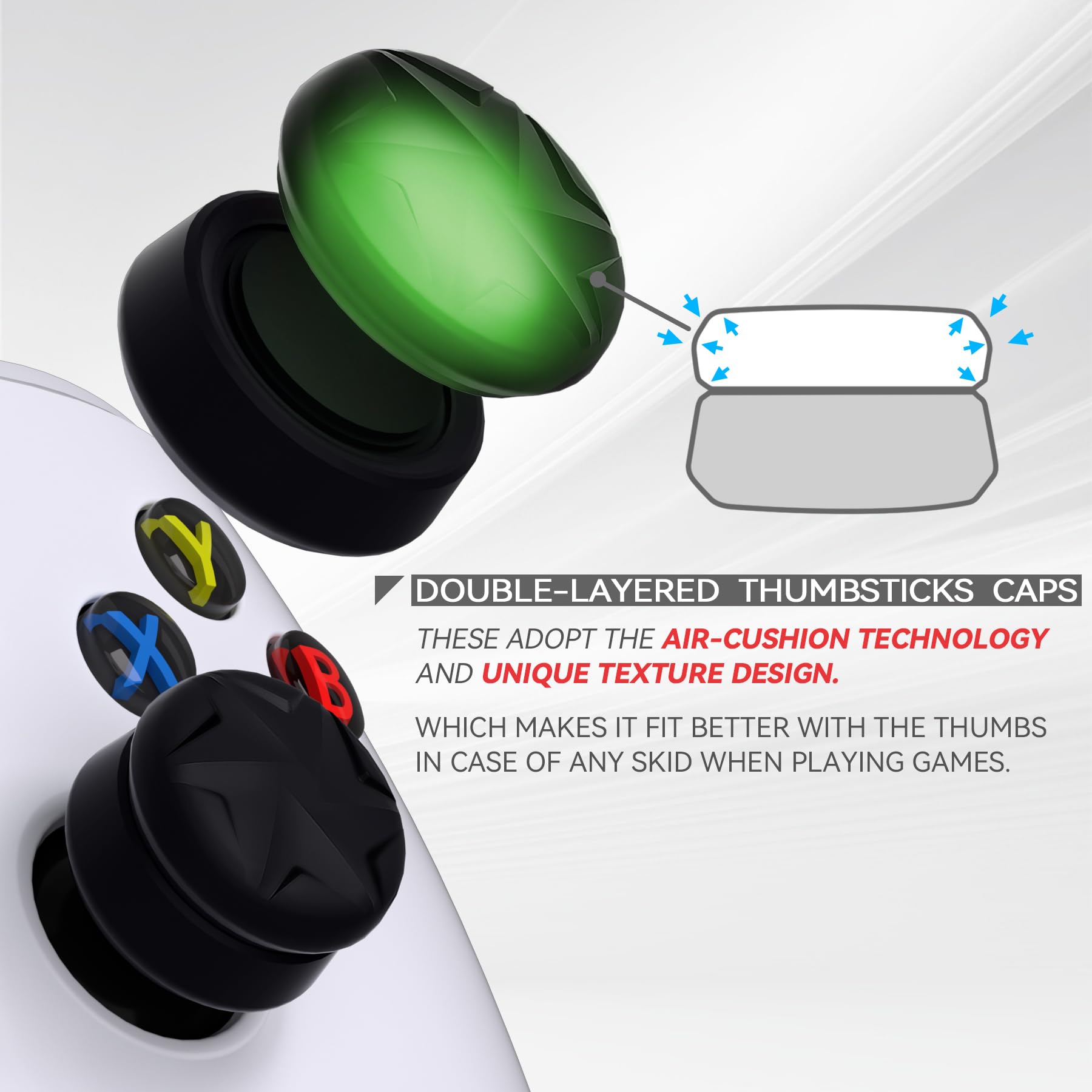 PlayVital Razor 3 Pary Thumbs Cushion Caps Uchwyty Osłony Joysticka do ps5 Nakładki na Kciuki do ps4, do Xbox Series X/S, do Xbox Core/Xbox One/Elite Series 2,do Switch Pro Kontroler-Czarny