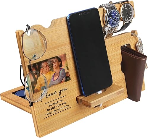 Miniatura 1 de Regalo para el día de San Valentín para él, estación de acoplamiento de teléfono de madera personalizada para hombres, regalos para aniversario,