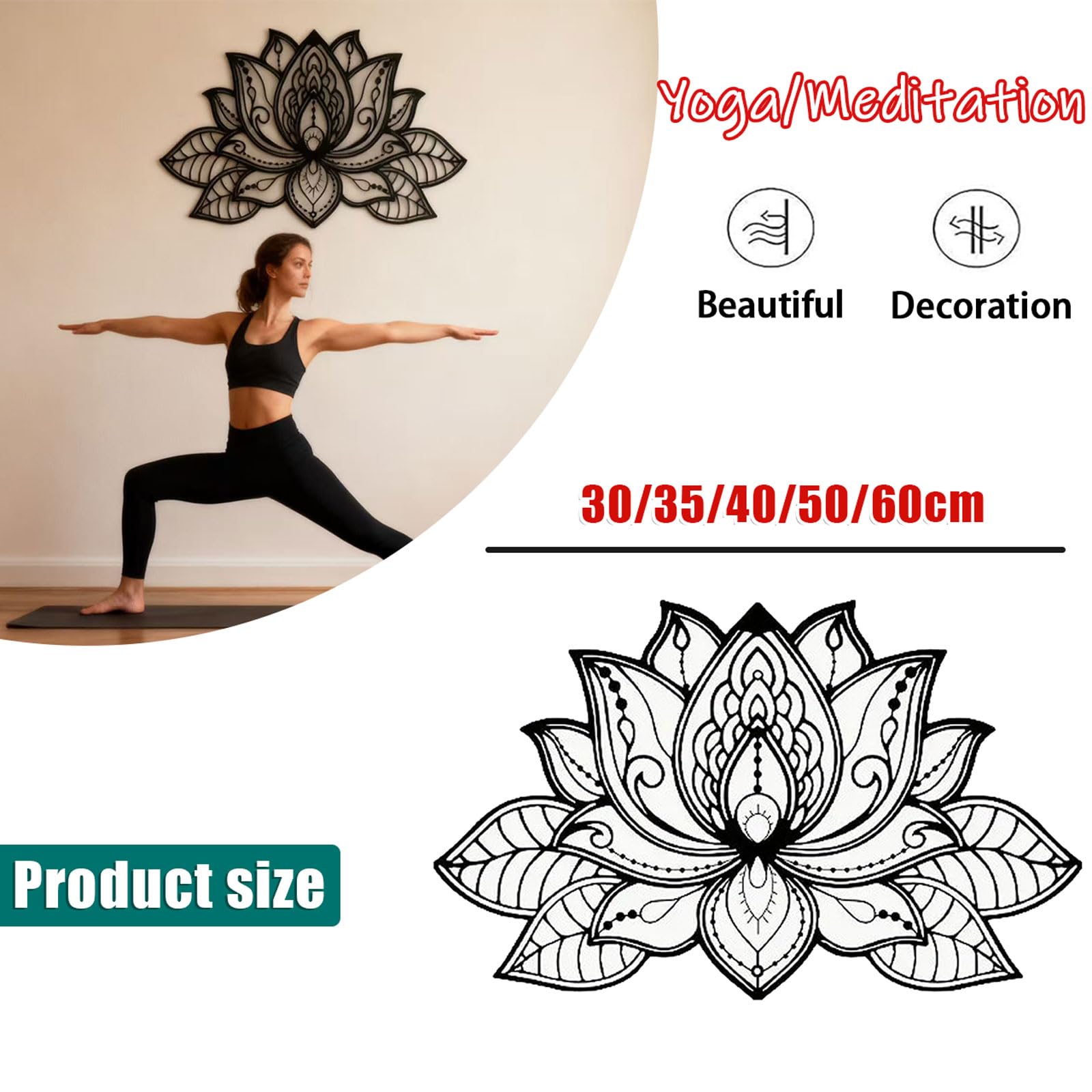 Grande Mandala da Parete in Metallo,Arte della Parete del Fiores di Loto in Metallo,Decorazione da Parete in Metallo con Mandala 3D,Decorazione per la Meditazione Yoga,per Soggiorno,Ufficio