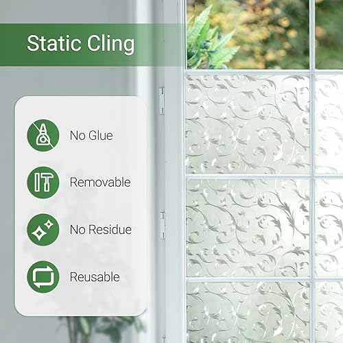 Miniatura 7 de rabbitgoo Película de privacidad para ventana, de vidrio esmerilado, cubiertas de ventana con bloqueo solar, calcomanías extraíbles de adherencia