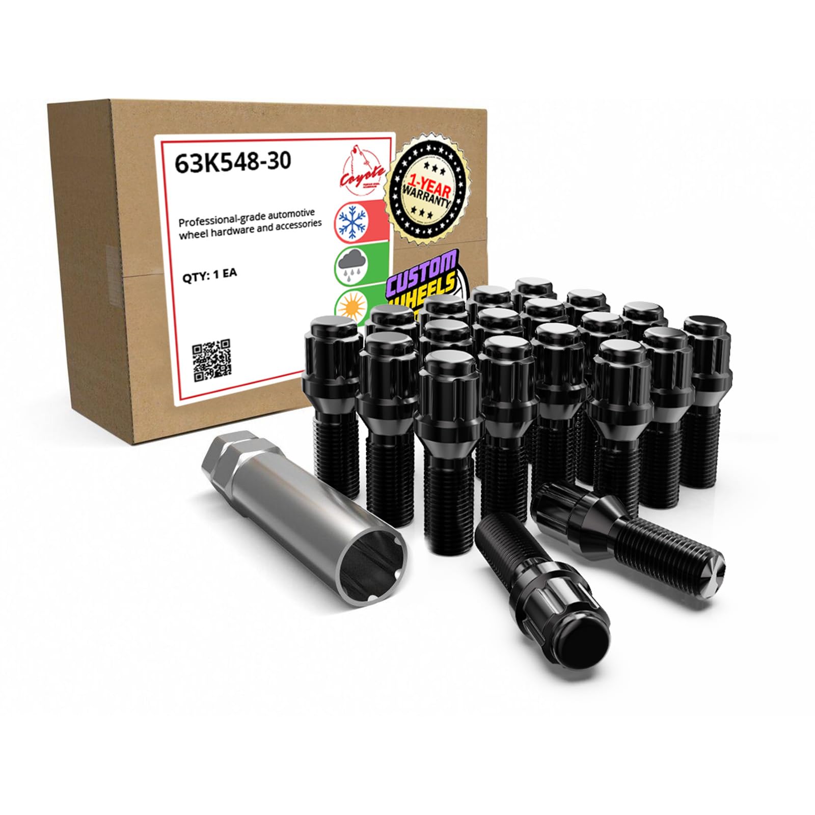 Wheel Accessories Parts 20 Pcs M14 x 1.50 Thread Acorn Seat Spline Lug Bolt Black Finish 30mm Shank Length Car Spline fits Land Rover Range Rover ｜ Volvo S60 S90 XC40 XC60 XC70 XC90 ｜ Older BMW