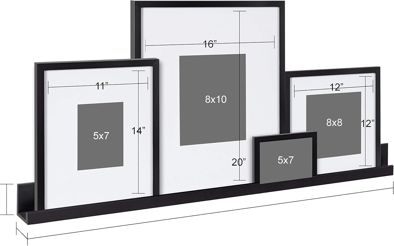 Kate and Laurel Gallery Transitional Frame and Shelf Set, Set of 5, Rustic Brown and Black, Sophisticated Picture Frame Collection with Multiple Sizes Included