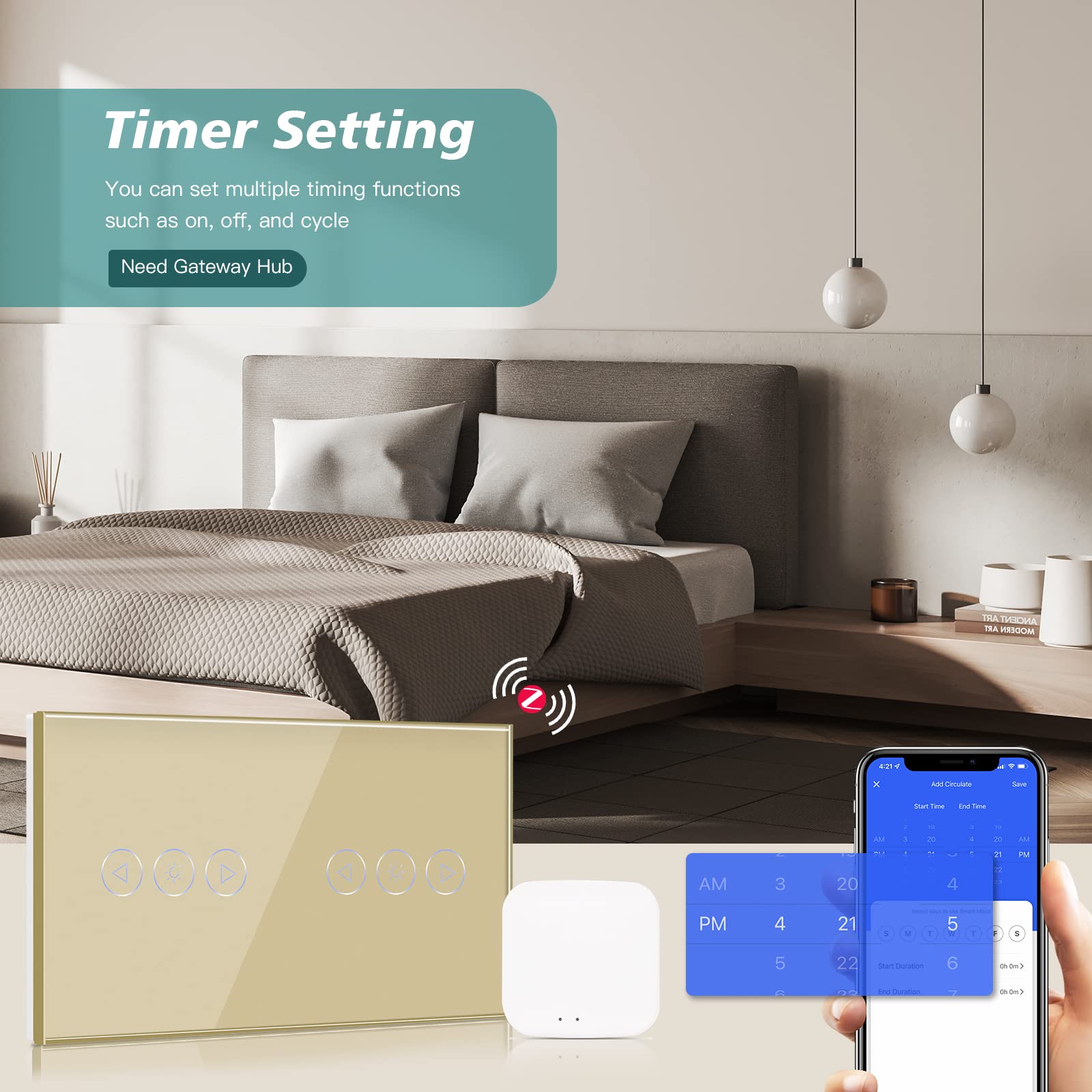 BSEED Dubbele Smart ZigBee Dimmer Schakelaar voor Led Lamp Smart Home ZigBee Schakelaar Wlan Schakelaar Wandschakelaar Lichtschakelaar Inbouw Glas met Smart Life/Tuya Alexa Wit (Hub Vereist