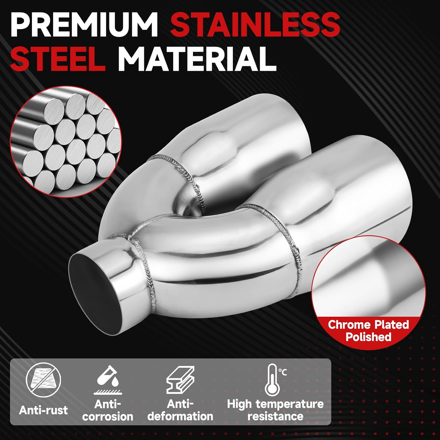 LCGP 2.5 Inch Dual Exhaust Tip, 2.5" Inlet 4" Outlet 9.5" Length, Polished Stainless Exhaust Tip, Double Wall Weld-on Angle Cut, Tailpipe for Car Truck, 2PCS