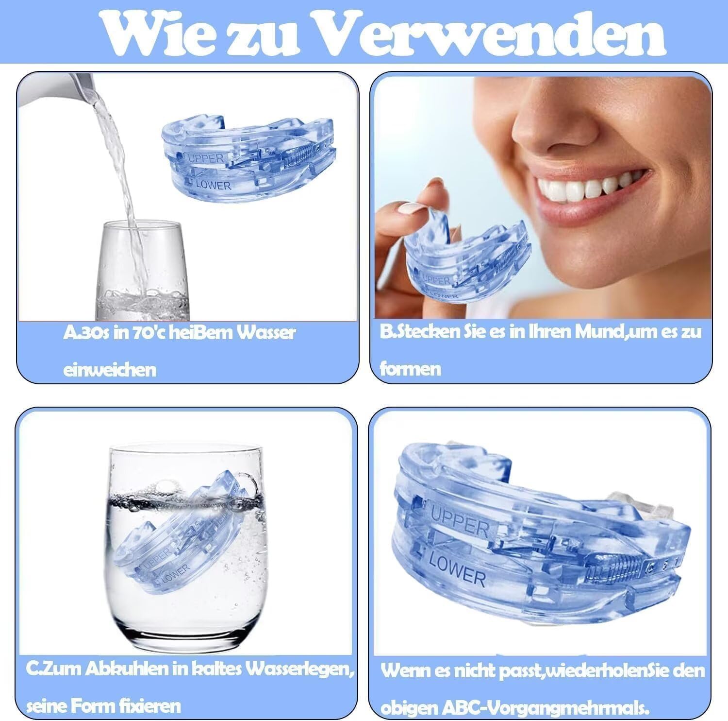 Sleepzee Anti-Schnarch-Mundstück Adjustable Schnarchschiene für Männer und Frauen (Blau)
