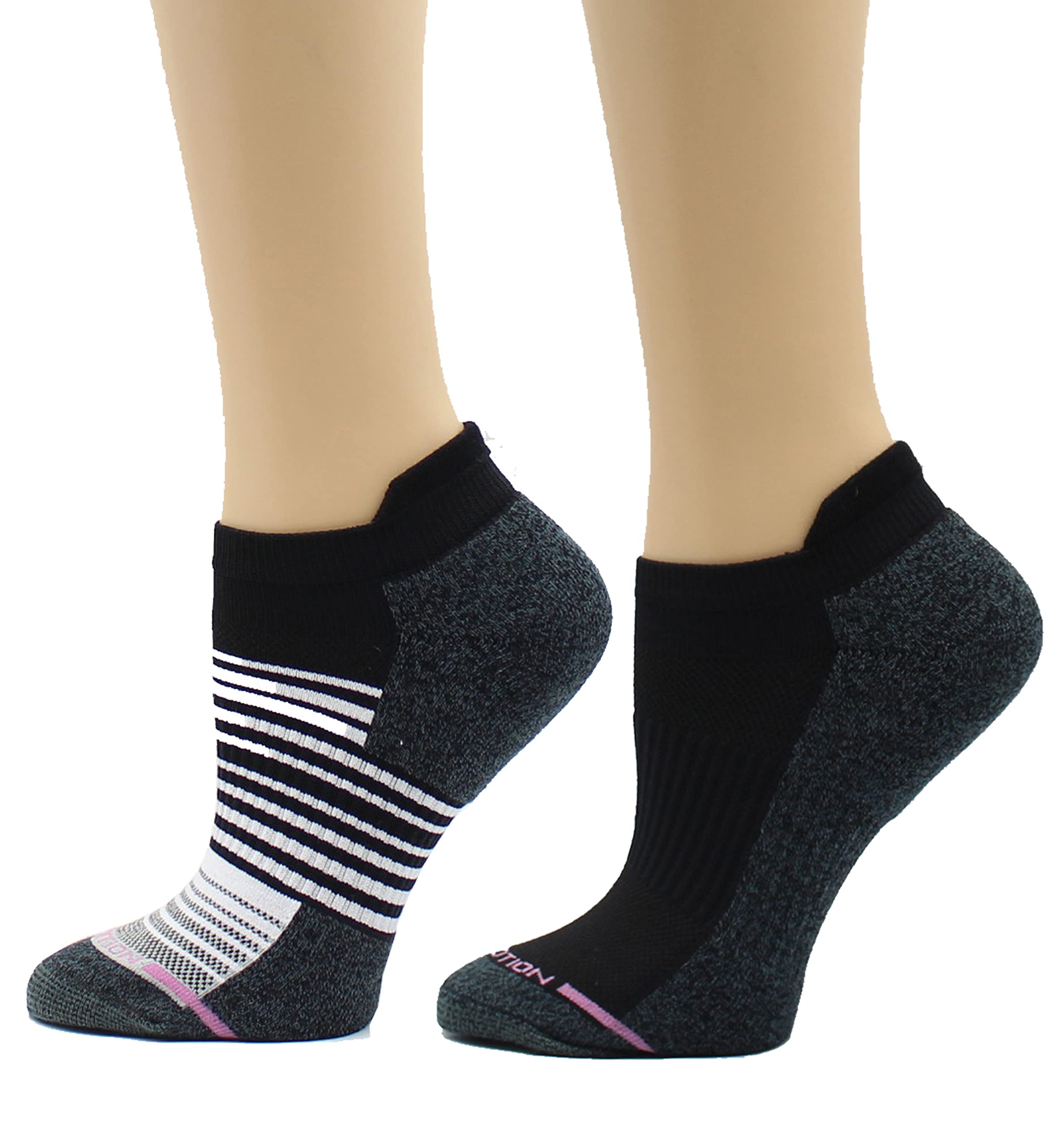Dr. Motion Womens Ankle Socks 2 Pack, Low Cut Cushioned Compression Running Socks for Women, Arch Support, Seamless Toe