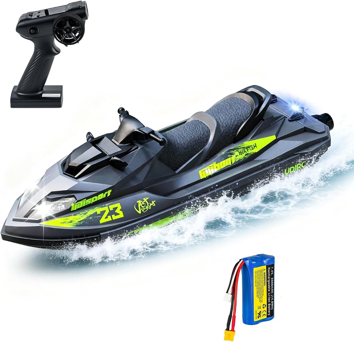 UDI023 RC Boat for Kids & Adults, 20KM/H Vortex Jet Remote Control Boat | Self-Righting, Water Cooling System, High Speed Boat for Lakes and Pools, 2000mAh Batteries for 10 Mins Run Time