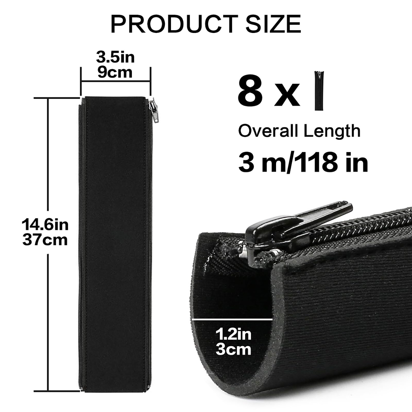 Teskyer 8 Pack Cable Tidy with Zipper, Cable Management Sleeves for TV Computer, Office, 15"/38cm Per Sleeve - Image 2