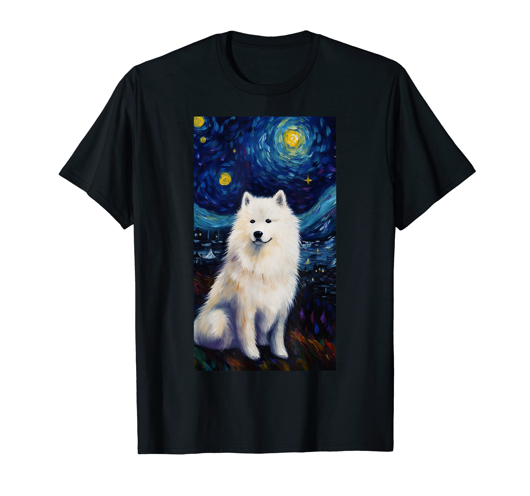Starry Night Samoyed Dog Lovers Mom and DadPainting Cute Dog Apparel Starry Night Samoyed T-Shirt