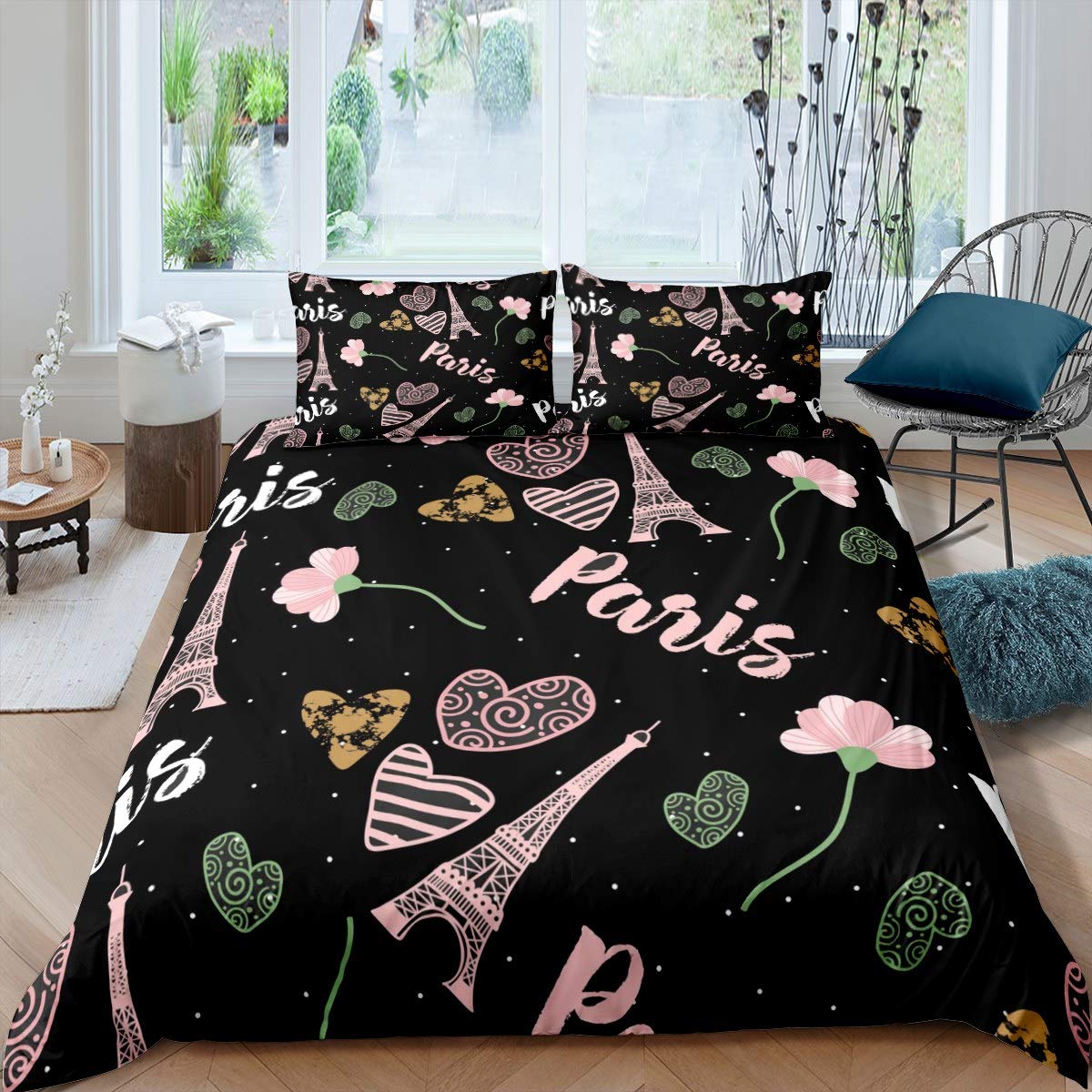 Set di biancheria da letto con copripiumino rosa Parigi