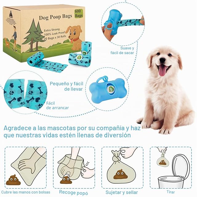 Foto 5 de 7 de ZPQAODI Bolsas para Excrementos de Perro 600 Unidades/30 Rollos, Bolsas para Caca de Perro con 1 dispensador