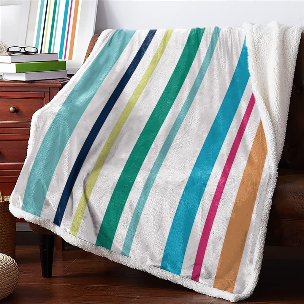 Color Stripes Sherpa Blanket Thick Velvet Flannel Bedspreads Office Nap Throw Sofa Cover Bedding