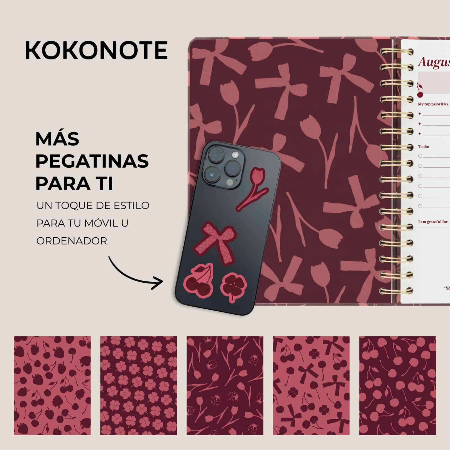 Kokonote Agenda 2026 2027 Semana Vista A5 Cherry | Agenda Escolar, Mujer Universitaria, Oposiciones o Insituto, Págs. Alto Gramaje, Con Pegatinas y apartados funcionales