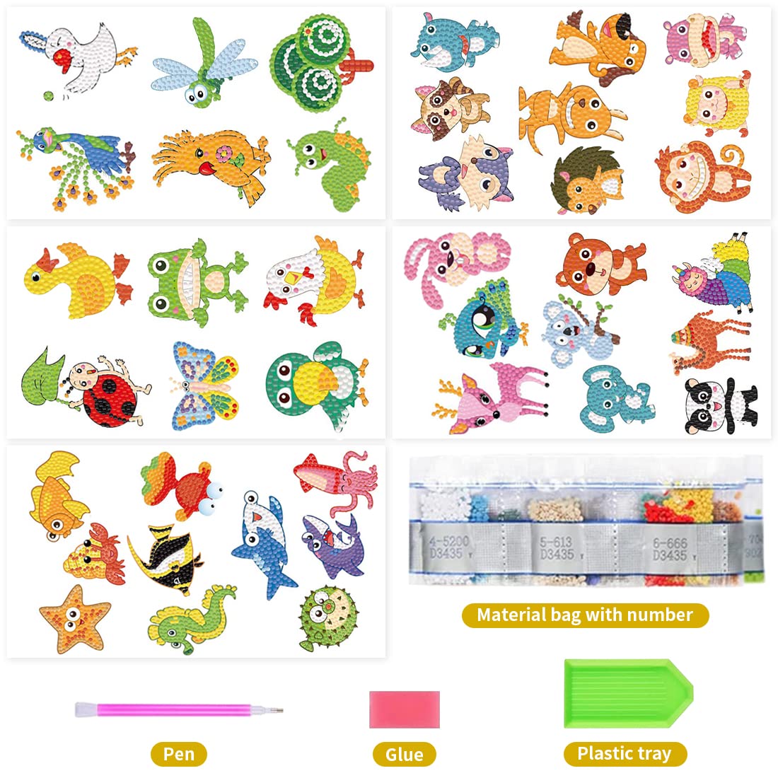 Diamond Painting Petit Format Kit 18 Feuilles Diamant Painting Autocollants Pour Enfants - Dessins Animaux Mignons, Dinosaures, Activité DIY Diamond Painting Petit Format Kit 18 Feuilles Diamant Painting Autocollants Pour Enfants - Dessins Animaux Mignons, Dinosaures, Activité DIY