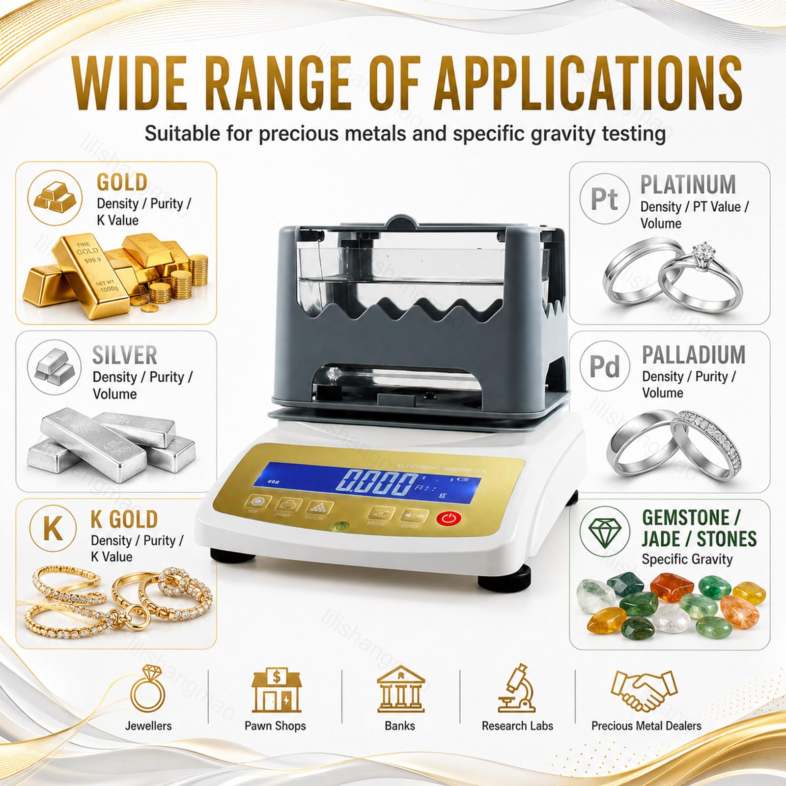 Goldreinheitsprüfer, Gold-Karat-Tester Und Edelmetall-Analysegerät Für Gold, Silber, Platin Und Palladium, Zerstörungsfreie Dichteprüfmaschine Für Juweliere Und Pfandhäuser 300K