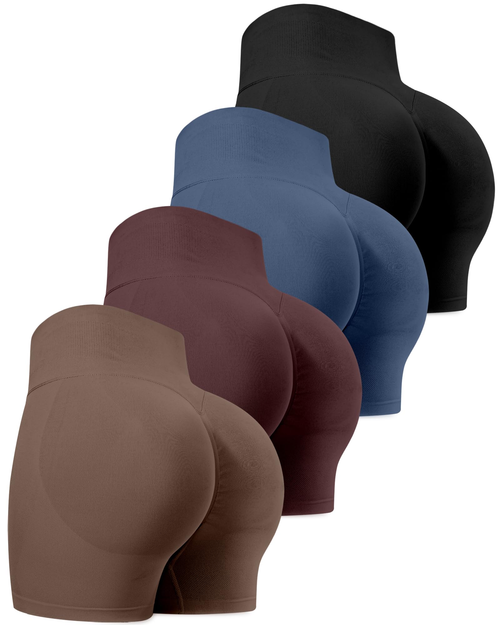 CHRLEISURE Workout Gym Biker Shorts, High Waisted Butt Lifting Scrunch Butt Sports Seamless Shorts Sets 4 Piece