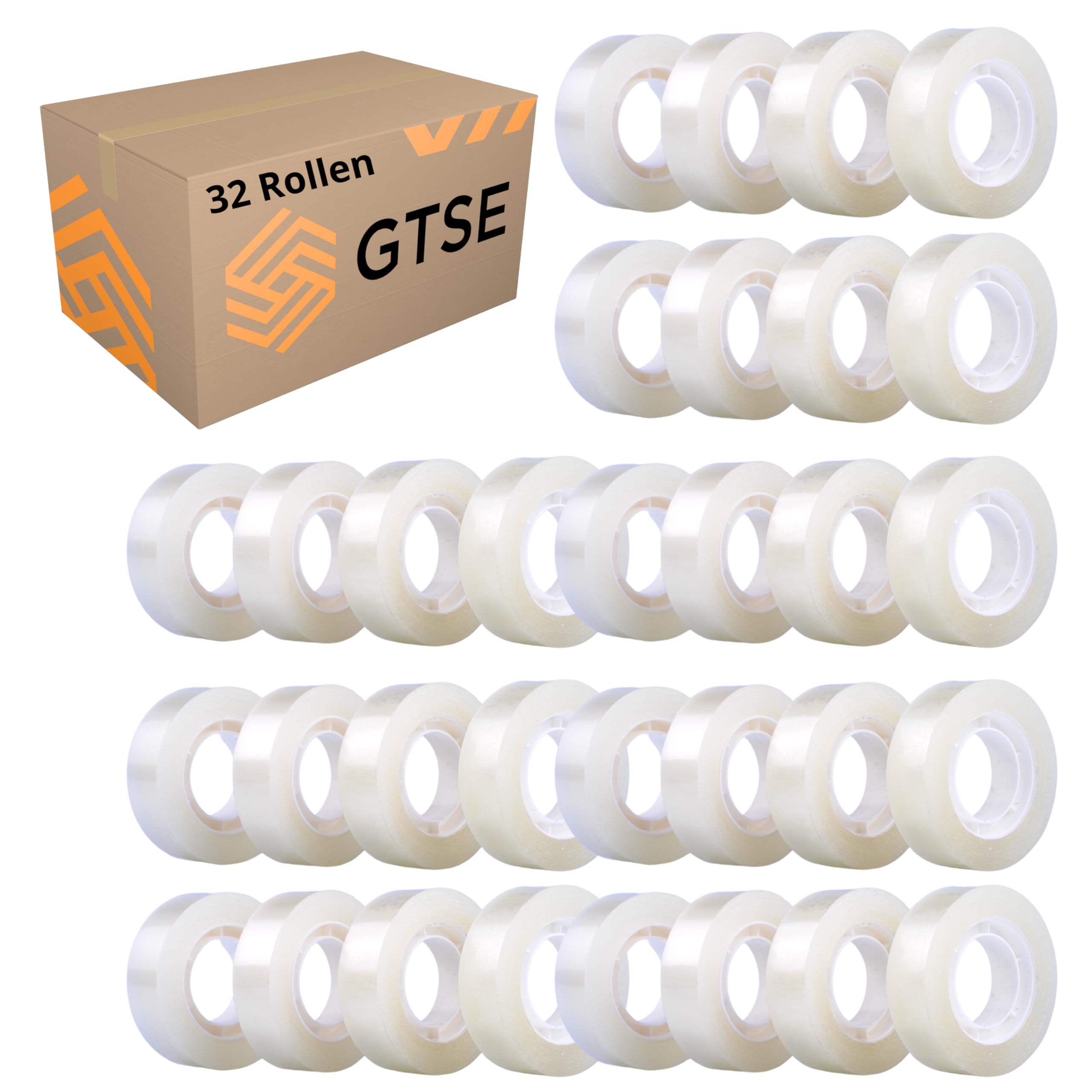 GTSE Cellotape 32 Rolls, 19mm x 33m, Clear Transparent Mini Sticky Tape, Sellotape Ideal for Stationary, Gift Wrap Christmas Birthday Home or Office