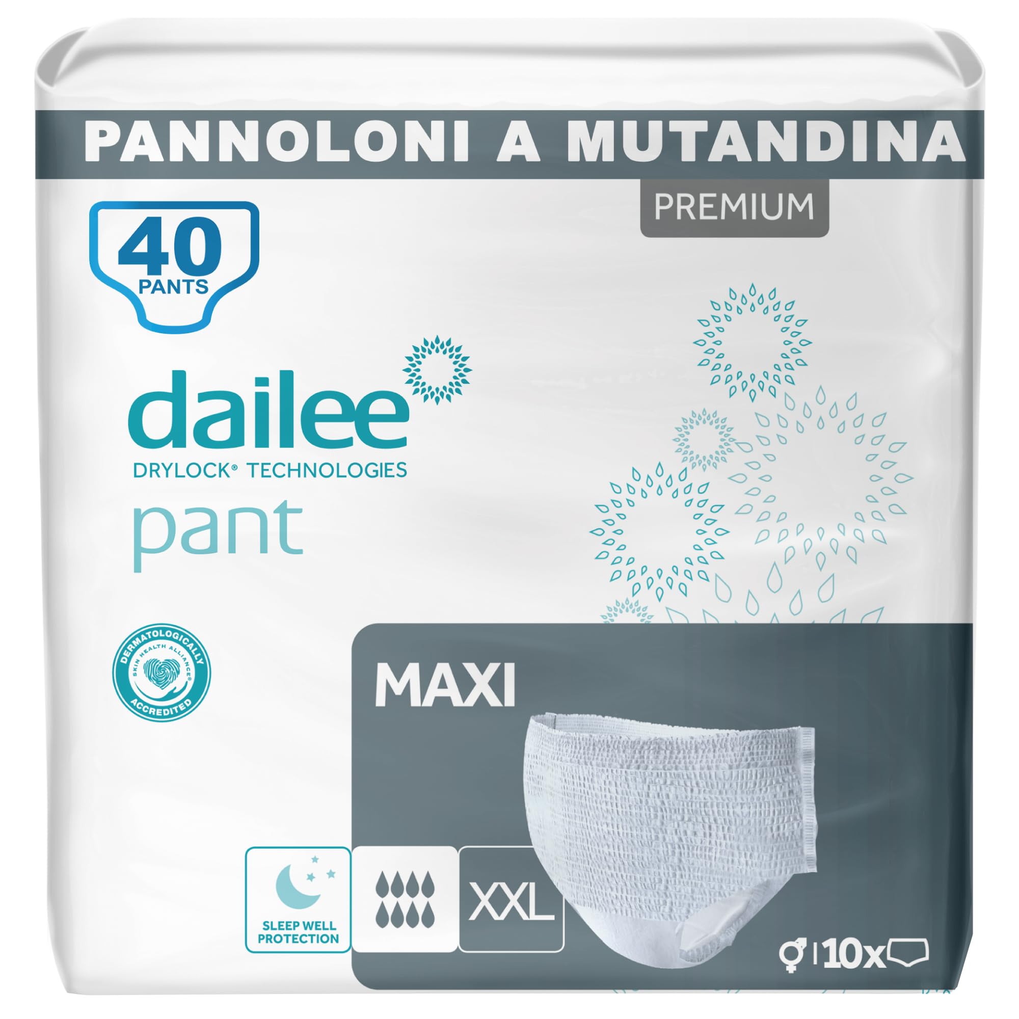 Dailee Pants Maxi XXL - 40x Pannoloni per Anziani a Mutandina - 4 Confezioni da 10 Pannoloni per Anziani Notte Super Assorbenti - Pants Incontinenza Donna e Uomo - Formato Scorta