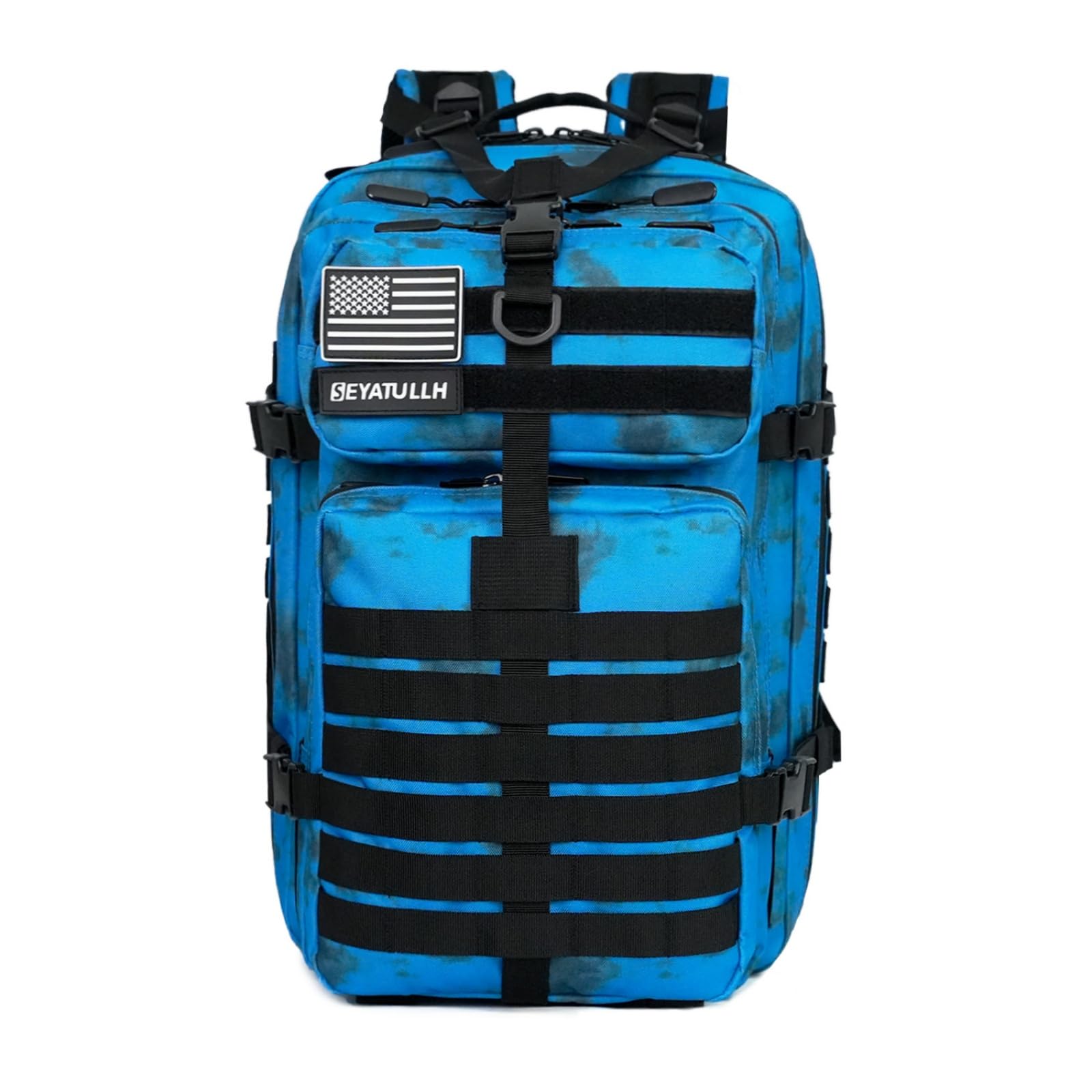Militärischer taktischer Rucksack, 45 l, für Damen und Herren, Bug-Out-Tasche, Molle-Tagesrucksack, Wandern, Trekking-Rucksack, Blaue Krawatte, Large, Taktischer Rucksack