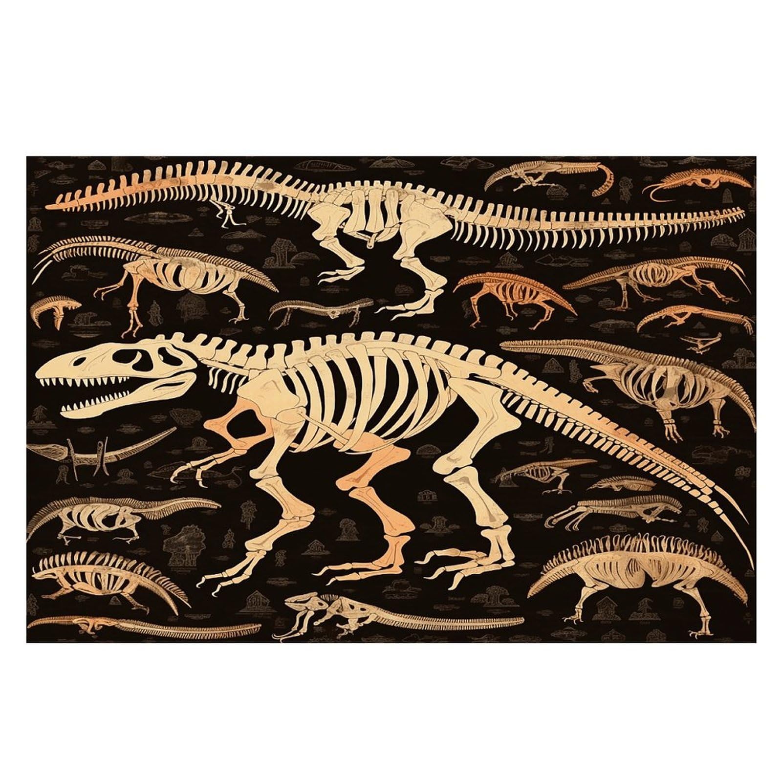 Dinosaur Skeleton Print Placemats Non-Slip Heat Resistant Table Mats Flax Washable Cloth Place Mats Easy to Clean Premium Placemat for Kitchen Dining Table Decor Party Outdoor
