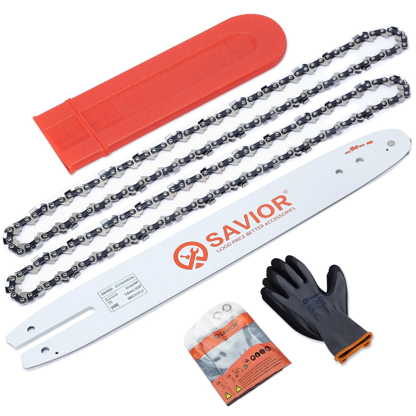 SAVIOR 2-pack MS180 Sägeketten mit 35 cm Schwert & Schwertschutz, Ersatz für Stihl 30050004809, Ersatzkette 3/8"LP 1,3 mm 50 TG für MS181 MS210 MS230 MS231 und mehr