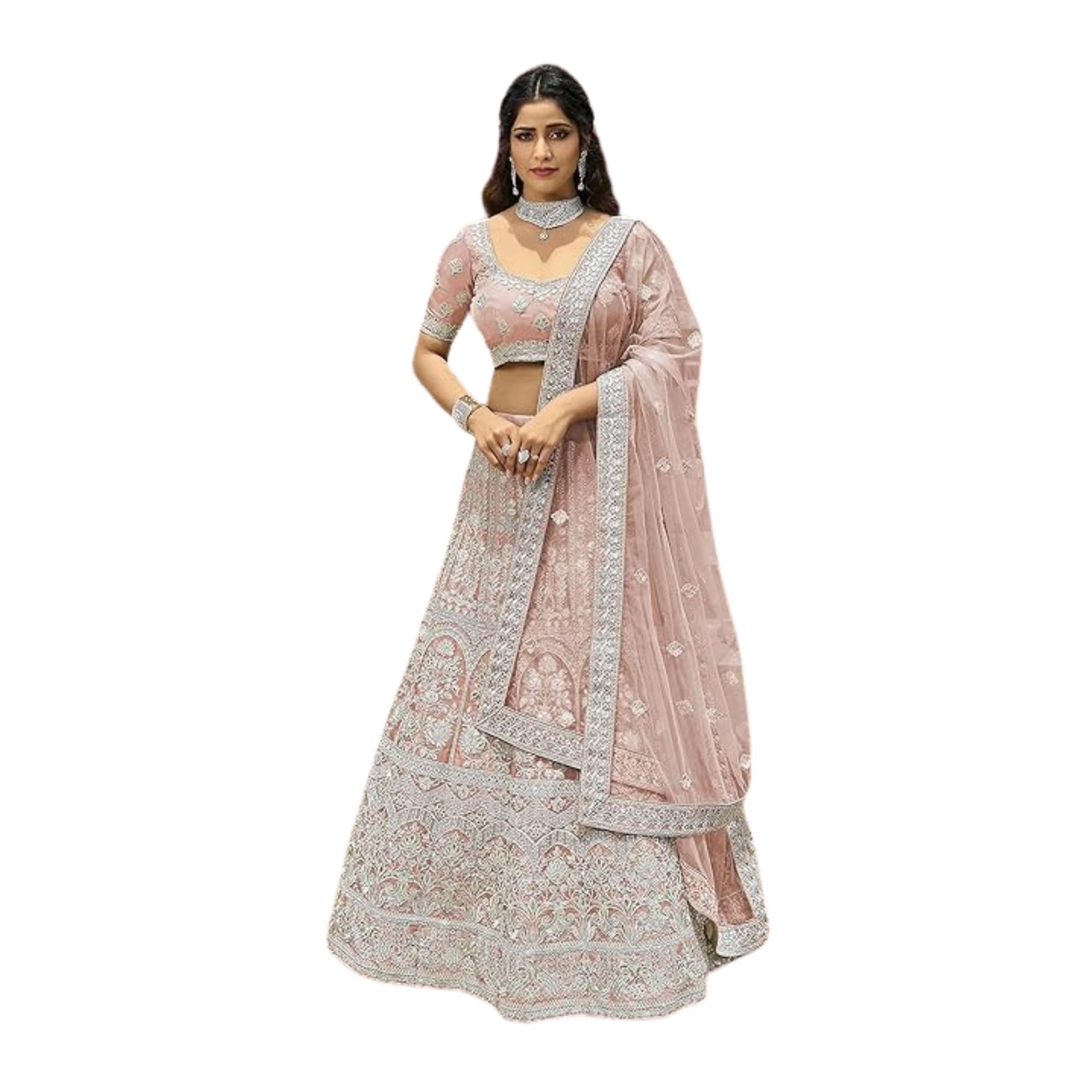Peach Color Heavy Work Organza Material Lehenga Choli For Women-image-39