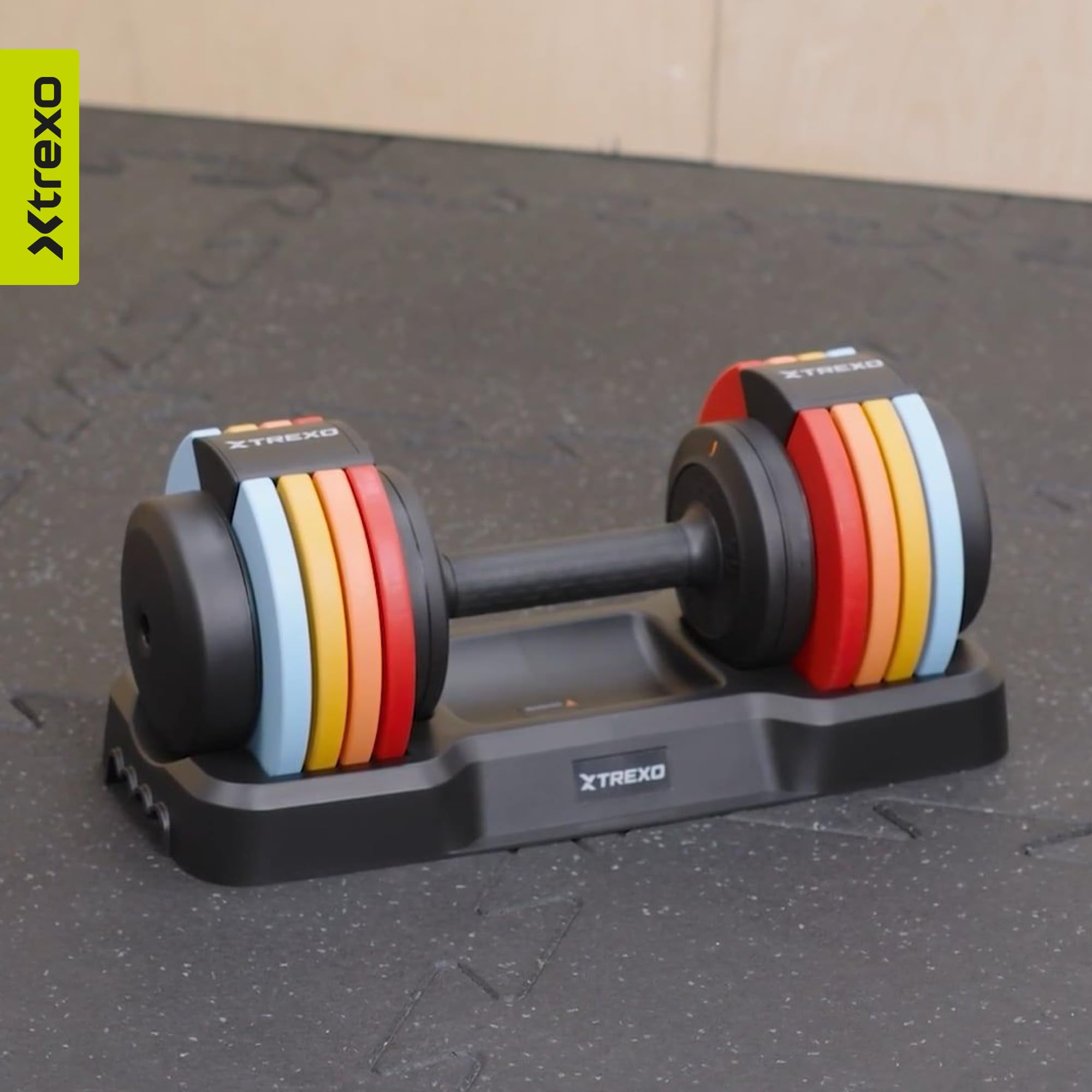 TREXO Multicolor - Mancuernas ajustables de 11,5 kg, de acero con mango antideslizante, ideal para el entrenamiento de fuerza en casa y en el gimnasio, mancuernas ajustables con base estable