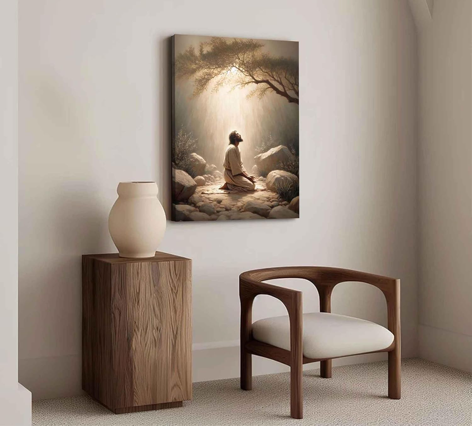 Jesus Prayers Canvas Wall Art God Divine Mercy Portrait Tranquility Painting Picture Wall Decor Jesus Praying in the Garden of Gethsemane Poster Prints for Bedroom Church Home Decoration 24x36