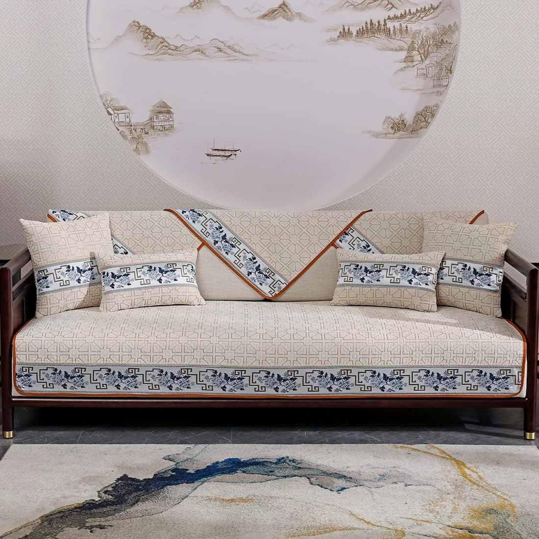 vctops Vintage Geometric Jacquard Sofa Cover Chenille Soft Sectional Couch Cover Floral Pattern Non-Slip Sofa Slipcover Furniture Protector for Living Room (Cream,28"x59")