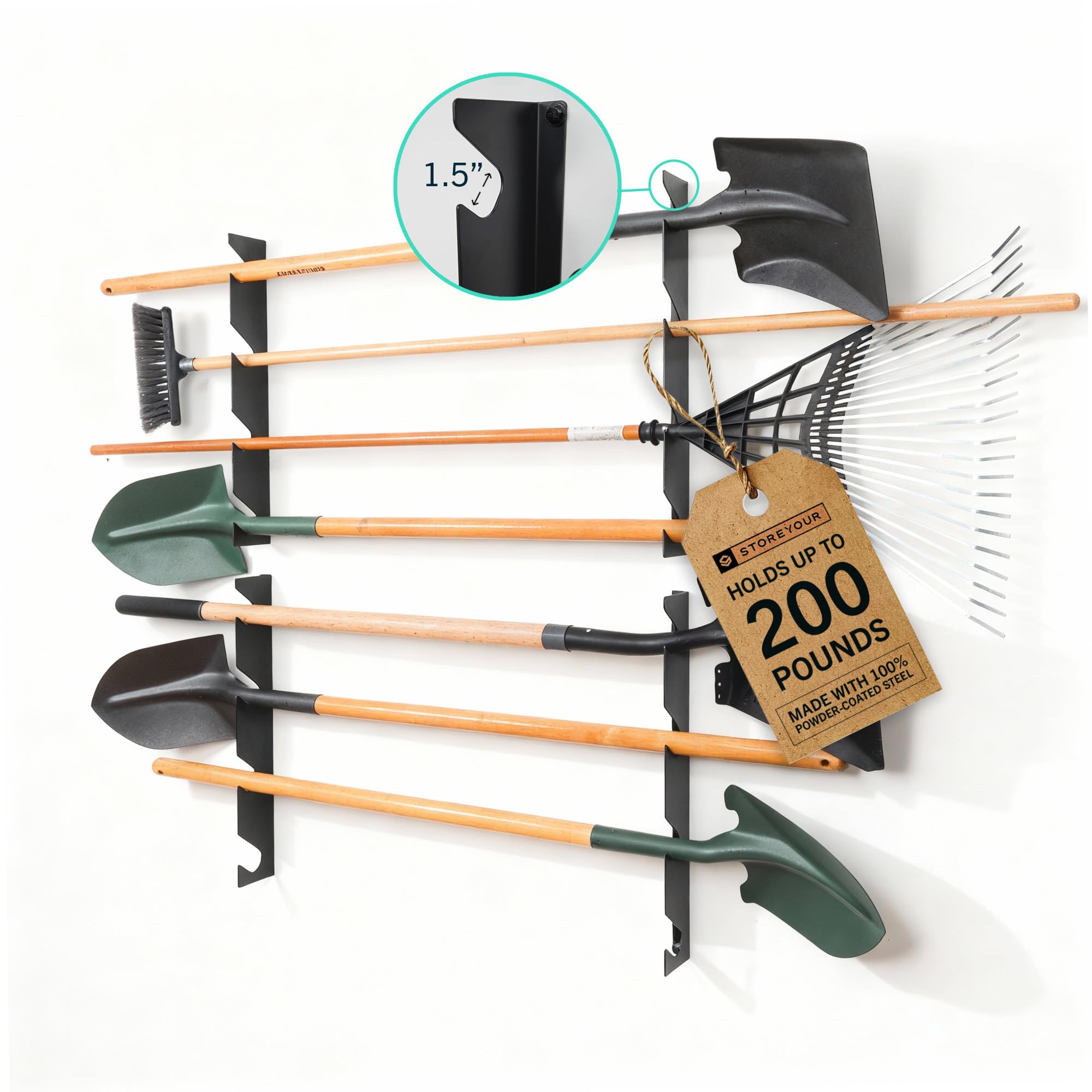 StoreYourBoard Organizador horizontal de herramientas para cobertizo, organizador de garaje para montaje en pared, organizador de herramientas de acero resistente y almacenamiento para palas