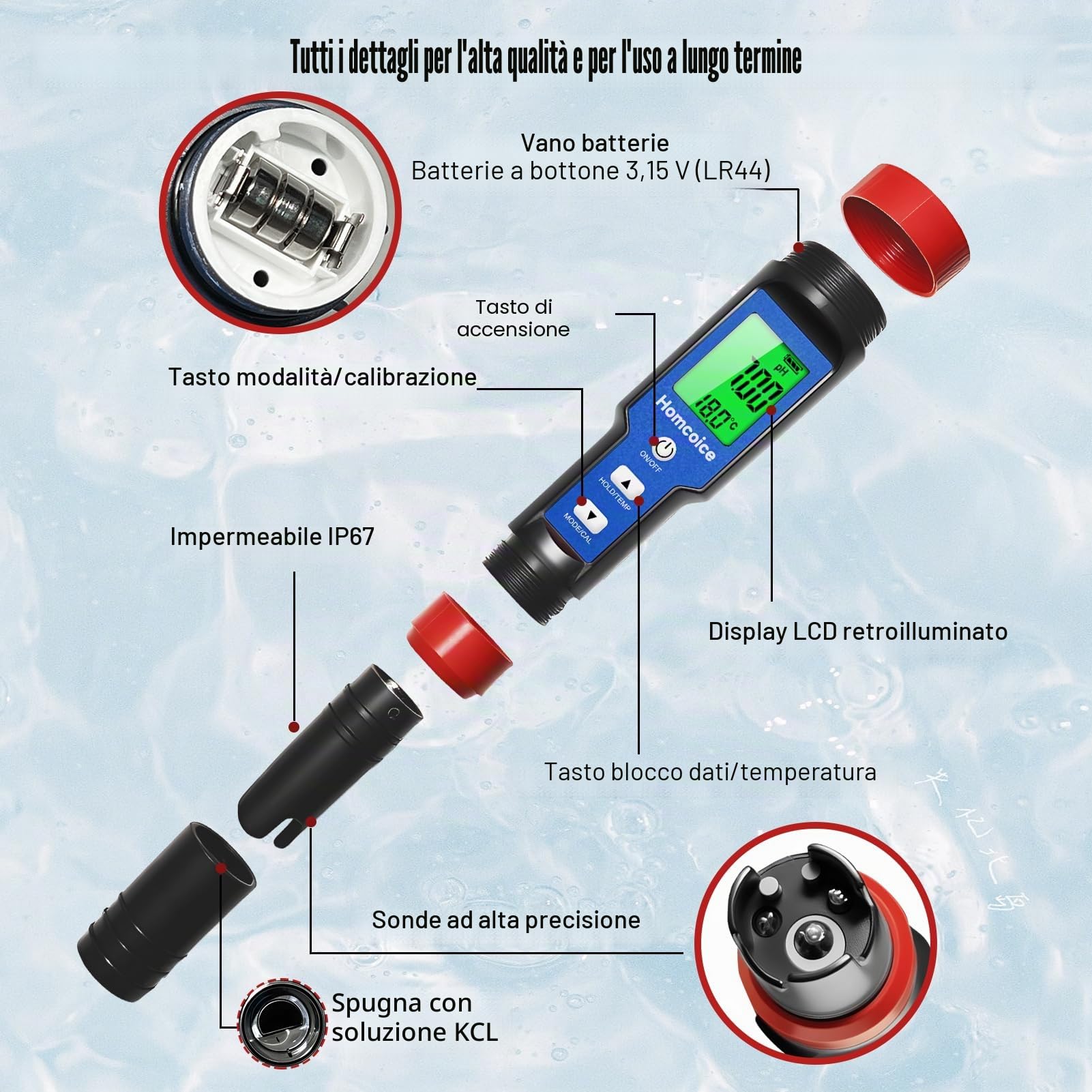 Misuratore pH Cloro Piscina 7 in 1, Tester PH Cloro Salinità ORP TDS EC Temperatura, Test Qualità Acqua ad alta precisione con funzione ATC per piscine, acqua potabile, acquario, idroponica