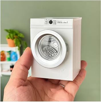 Mini Washing Machine Model - Real Rotating Drum Design, 112 Dollhouse Miniature Washing Machine Furniture Appliance Model Dollhouse Decoration Accessories White