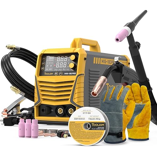 TOOLIOM 4 in 1 MIG Welder 180A Gas MIG/Flux MIG/Stick/Lift TIG Multiprocess Welding Machine 110V/220V Welder Kit with Lift TIG Torch