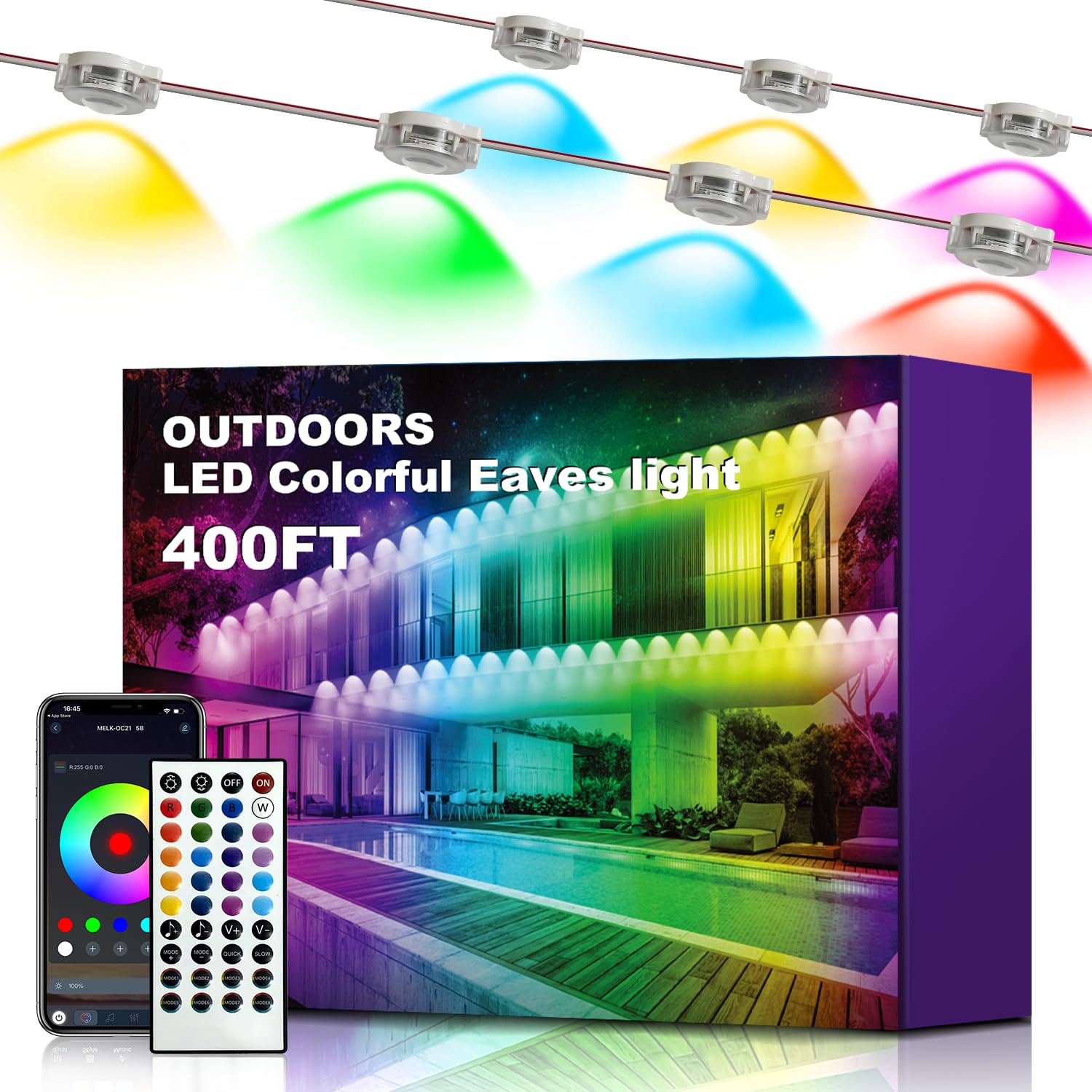 Photo 1 of XINKAITE 400FT Permanent Outdoor Lights with 200 LEDs - Smart RGB+IC with 16 Million Colors, IP67 Waterproof, App & Remote Control, Hundreds of Modes for Holidays, Christmas & Home(2 Rolls 200FT)