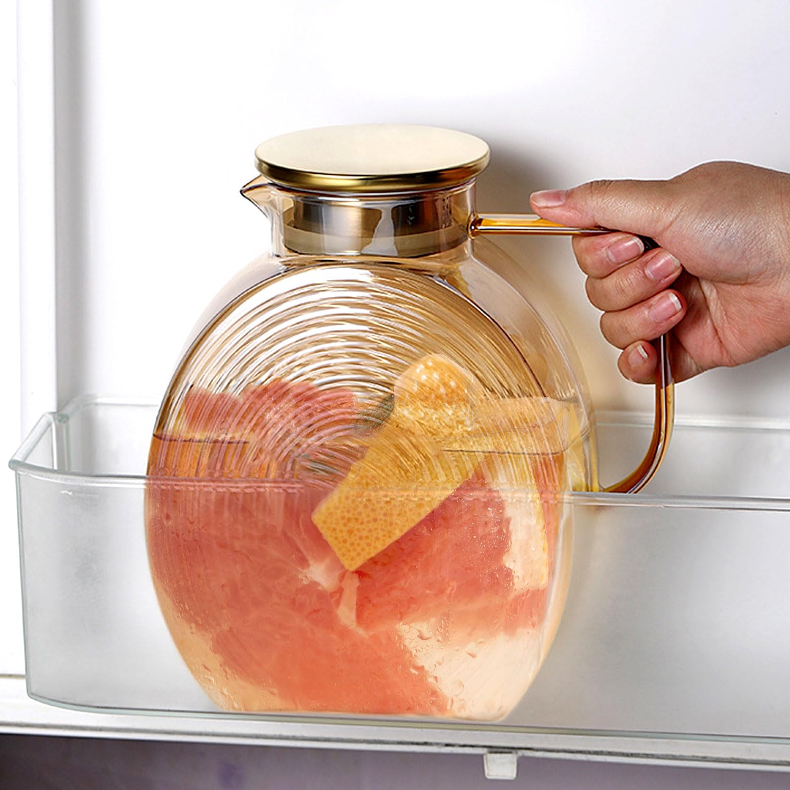 2.2L/74oz Glass Pitcher,2 Quart Water Pitchers with Lid and Handle Beverage Serveware Iced Tea Jug Water Carafe Heat Resistant Refrigerator Usable