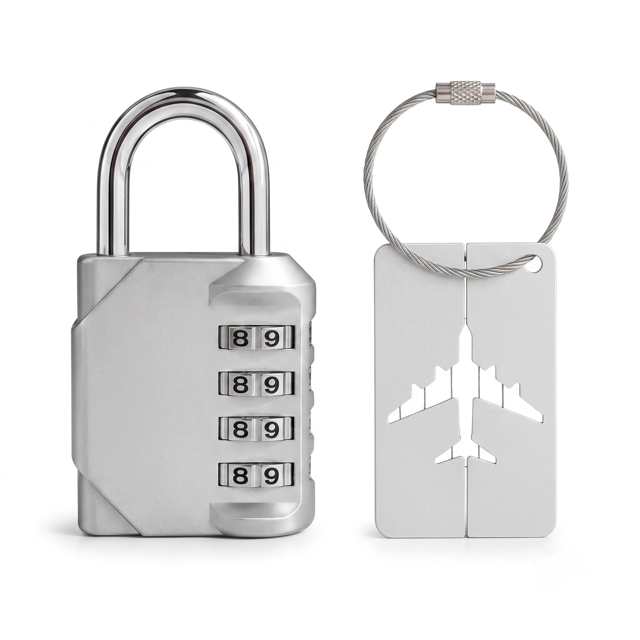 SADRUCHI 4-Digit Combination Luggage Lock with Steel Cable & Luggage Tag, Resettable Travel Padlock, Keyless Security Lock for Suitcase, Backpack, Gym Bag & Locker (Silver)-image-11