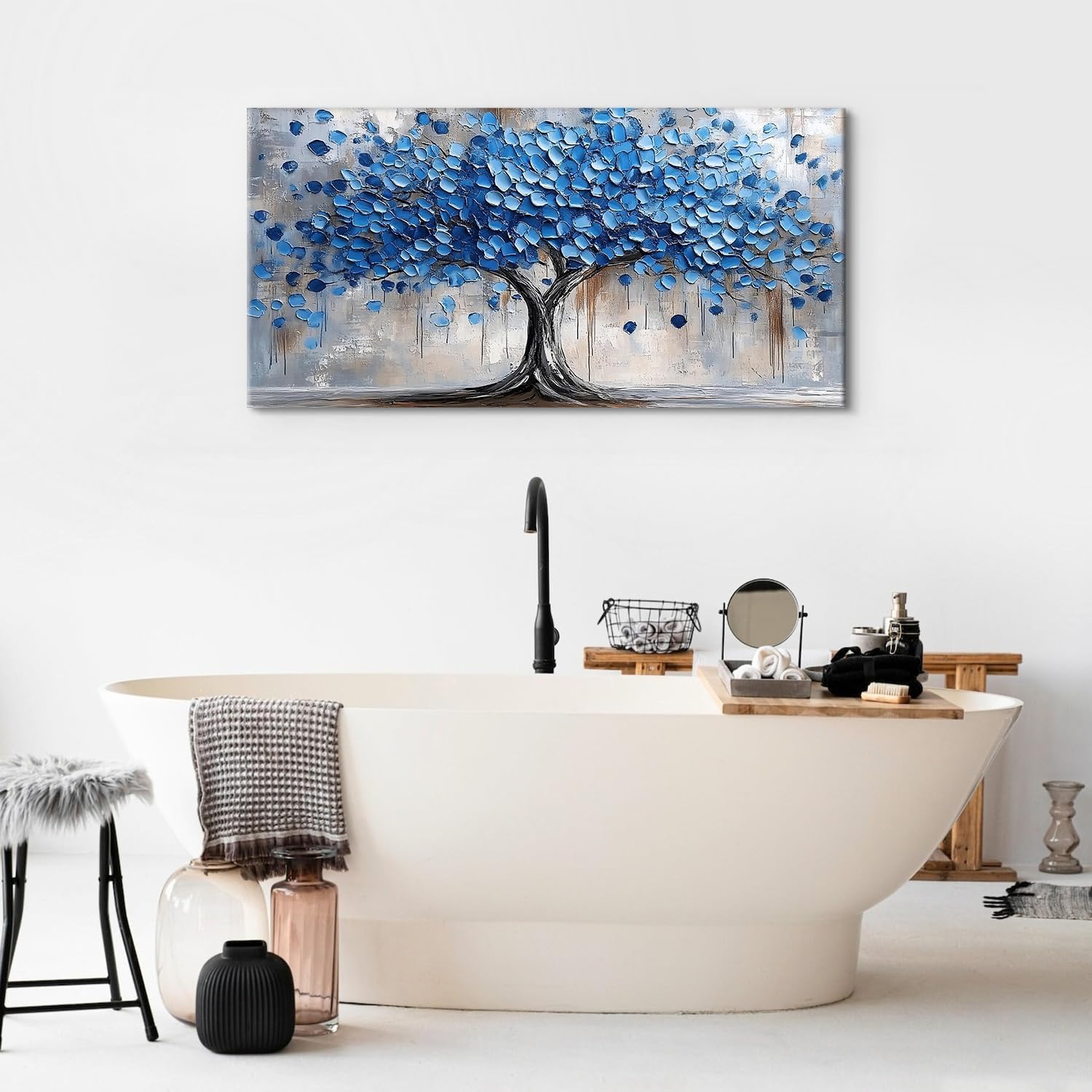 Arbre De Vie Bleu Marine Avec Cadre Tableaux Sur Toile Abstrait Nature Arbres Paysage Art Mural Arbre En Fleurs Impressions Sur Toile Art Mural Moderne Bureau à Domicile Salon DéCorations 50x100cm