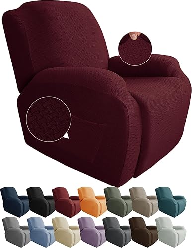 Miniatura 20 de JIVINER Fundas de sofá reclinable de 8 piezas, fundas elásticas de jacquard para sofá reclinable, fundas para sala de estar, protector suave de 3