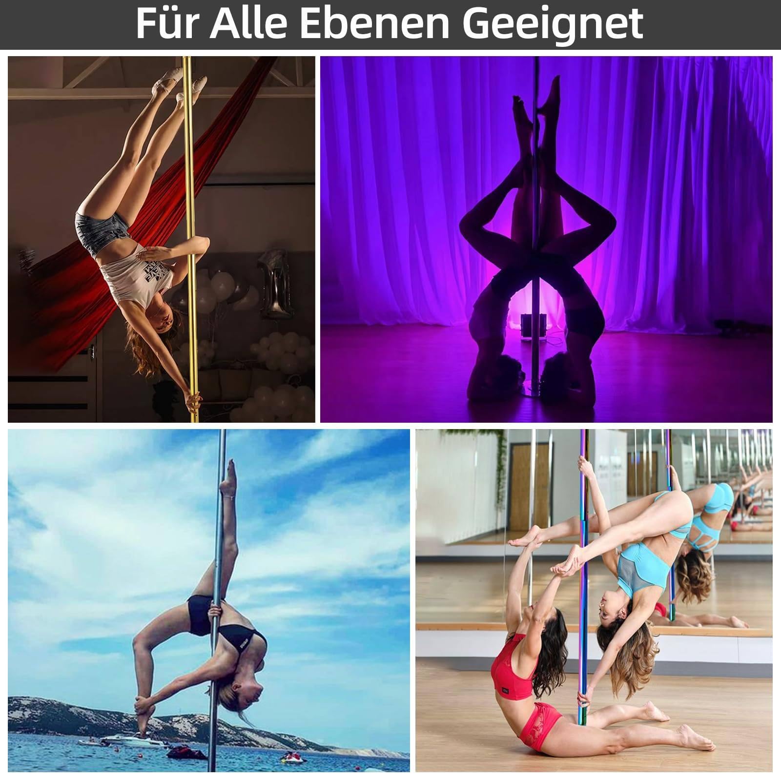 Barre Pôle de Danse Professionnel | Poteau De Fitness Portable/Amovible | Statique Et Rotatif | 45 Mm De DiamèTre | Hauteur RéGlable (223,5~274,5 Cm) | Capacité De Poids : 440 Lb,Black
