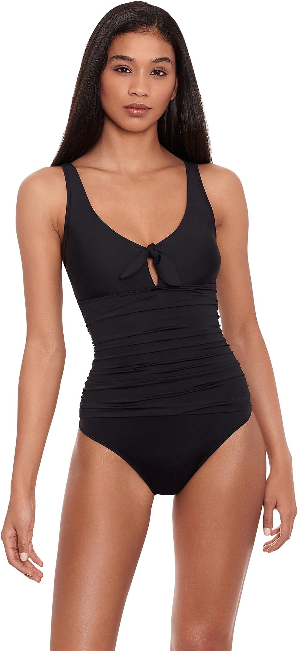 Lauren Ralph Lauren Beach Club Solid Tie Front Underwire One-Piece